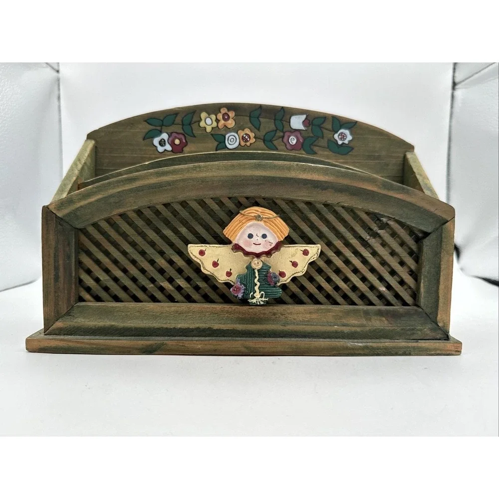 Vintage Hand Carved Floral Wood Letter Mail Desk Organizer Sorter Cranbury Craft